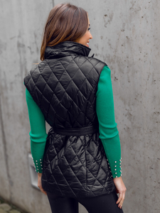 Fekete színű hosszú steppelt női mellény Bolf JIN221A