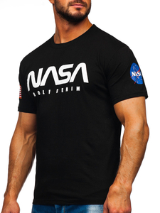 Mintás férfi pamut póló fekete színben Bolf 14401