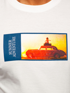 Fehér pamut férfi póló mintával Bolf MPO3559