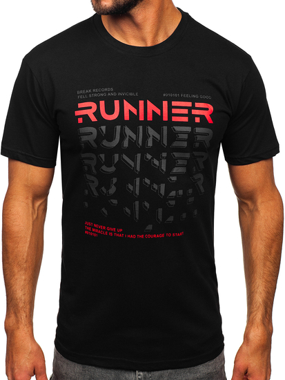 Fekete színű férfi póló nyomattal Bolf 14336