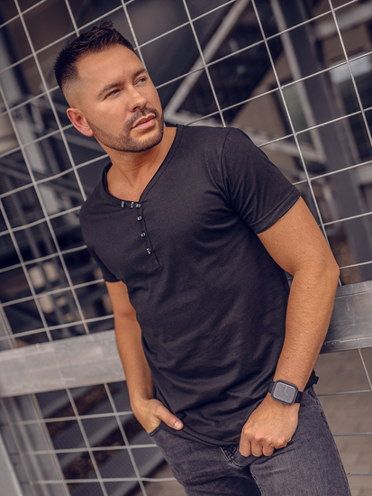 Férfi alap V-nyakú póló Fekete Bolf 4049A