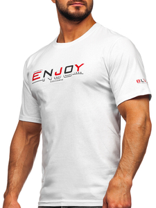 Fehér színű férfi pamut póló mintával Bolf 14739