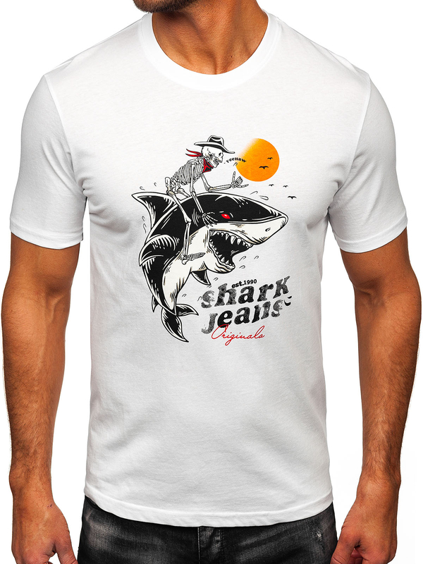 Fehér pamut férfi póló mintával Bolf MPO3502