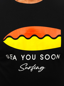 Fekete pamut férfi póló mintával Bolf MPO3457