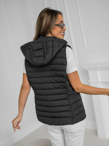 Fekete színű steppelt női mellény kapucnival Bolf 16M9150