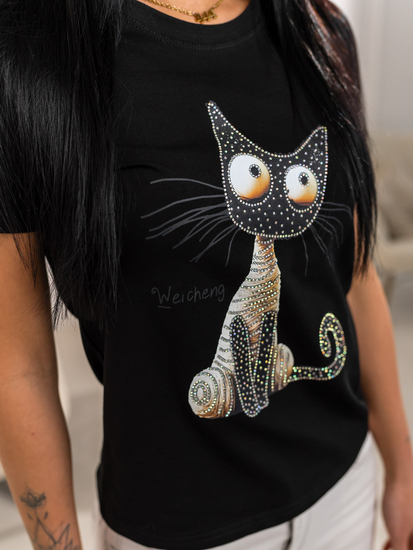 Fekete női póló applikációval Bolf 95T2515