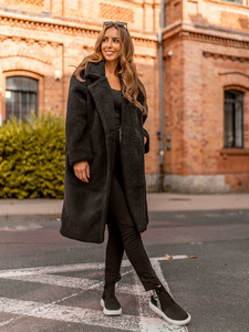 Fekete hosszú bélelt női téli kabát Bolf AN105