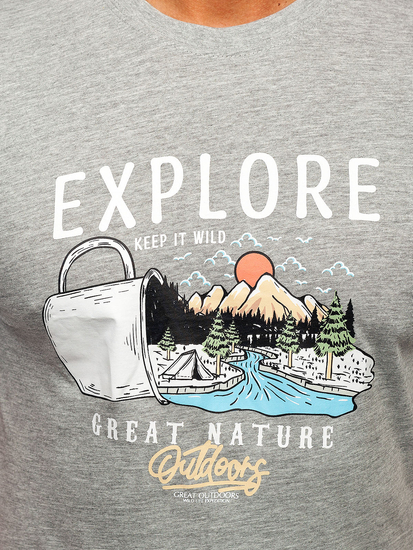 Szürke pamut férfi póló mintával Bolf MPO3485