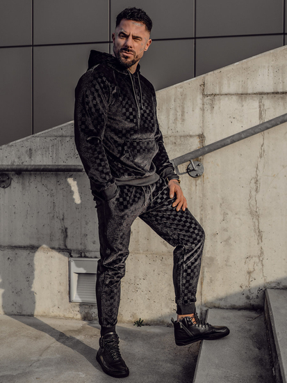 Fekete férfi bársony melegítő kapucnival Bolf 3A82-A