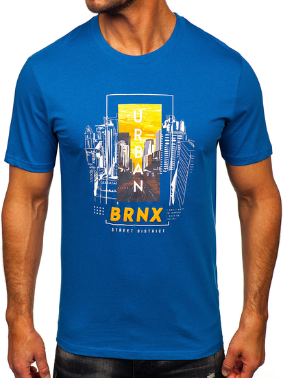 Kék pamut férfi póló mintával Bolf MPO3452