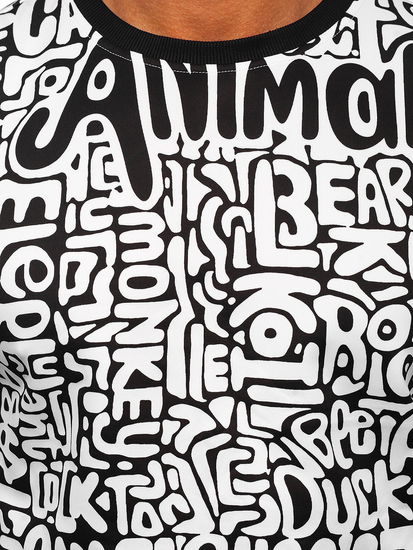 Mintás férfi melegítőfelső kapucni nélkül fekete-fehér színben Bolf 8B1131