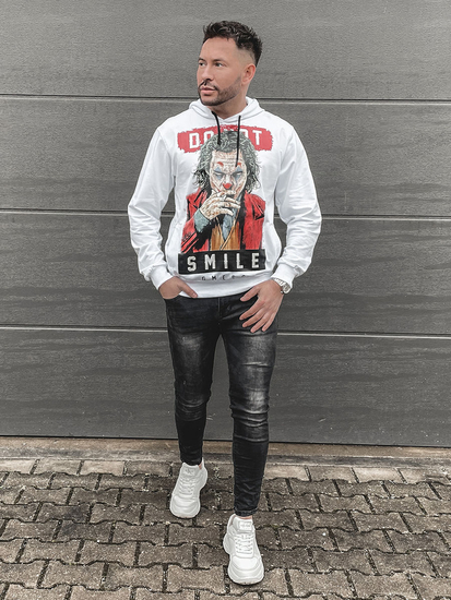 Fehér mintás férfi pulcsi kapucnival Bolf 6384