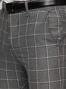 Antracitszürke férfi kockás elegáns szövetnadrág Bolf 0044