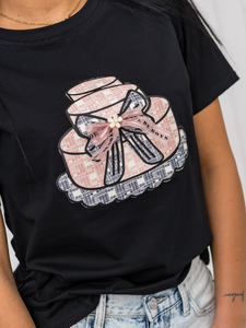 Fekete női póló applikációval Bolf 97T2113