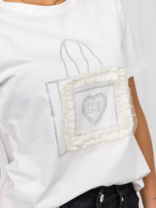 Fehér női póló applikációval Bolf 97T2102