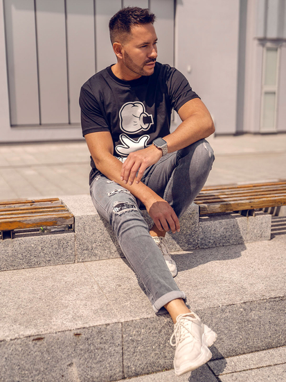 Férfi pamut nyomtatott póló Fekete Bolf KS1997