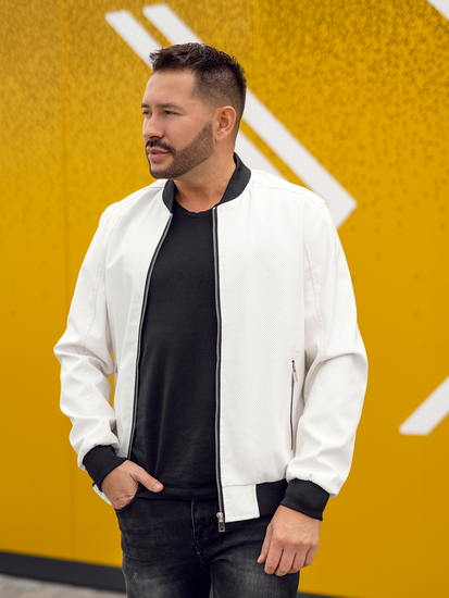 Fehér színű férfi bomber bőrdzseki Bolf 7110A