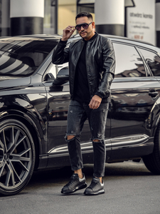 Férfi bomber bőrdzseki fekete színben Bolf 6803A