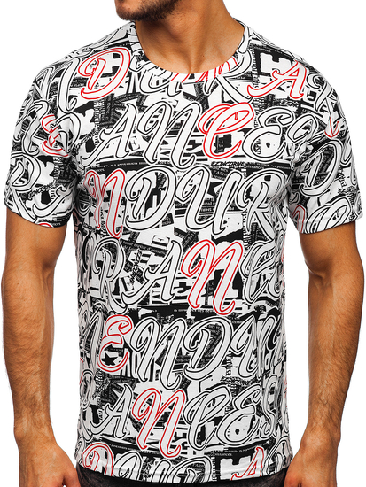 Mintás férfi póló fehér színben Bolf 14906