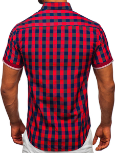 Kockás rövid ujjú férfiing bordó színben Bolf 4508