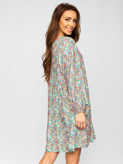 Virágmintás női ruha zöld színben Bolf 3019