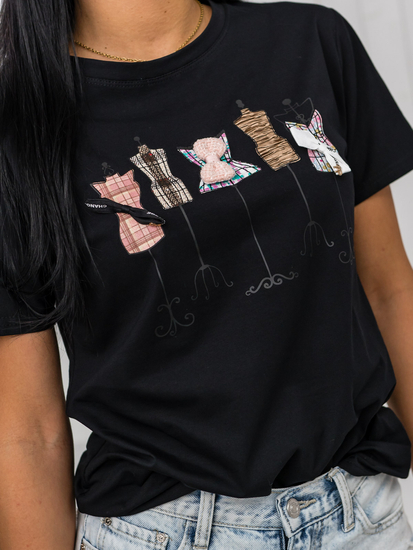 Fekete női póló applikációval Bolf 97T2111