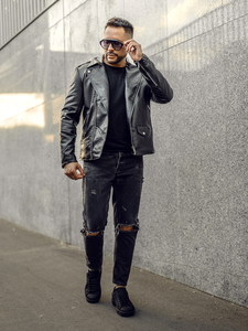 Férfi motoros bőrdzseki fekete színben Bolf 11Z8014