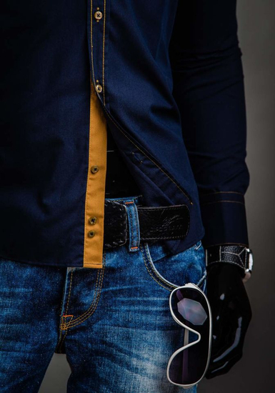 Sötétkék elegáns férfi ing hosszú ujjú Bolf 3703A