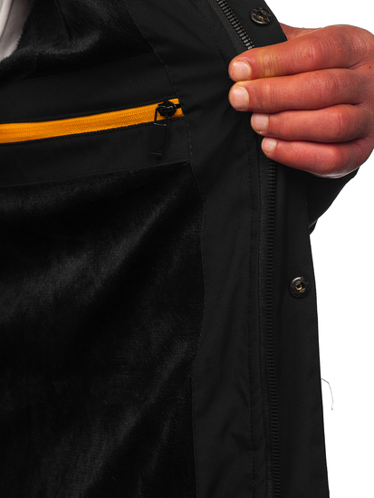 Fekete színű hosszú steppelt téli férfi kabát Bolf 22M59