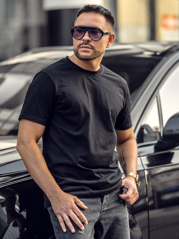 Fekete pamut férfi póló minta nélkül Bolf 14291A