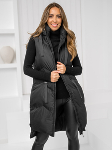 Fekete színű hosszú steppelt női mellény Bolf 5M788