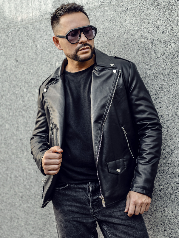 Férfi motoros bőrdzseki fekete színben Bolf 11Z8014