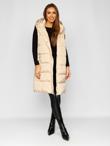 Bézs színű hosszú steppelt oversize női mellény Bolf 81276