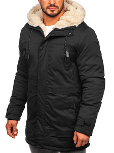 Téli férfi parka fekete színben Bolf 22M51