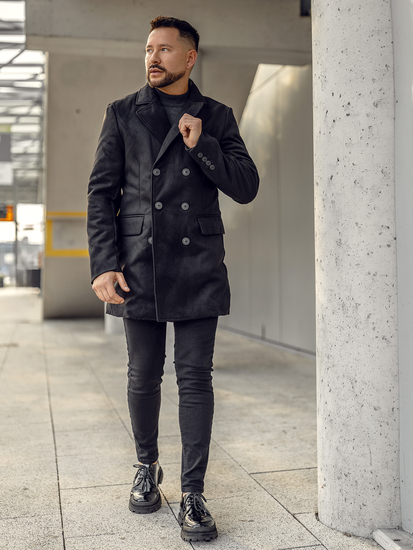 Férfi télikabát hosszú, dupla soros fekete Bolf 79B3A2-073