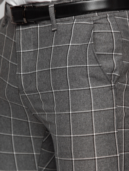 Antracitszürke férfi kockás elegáns szövetnadrág Bolf 0044