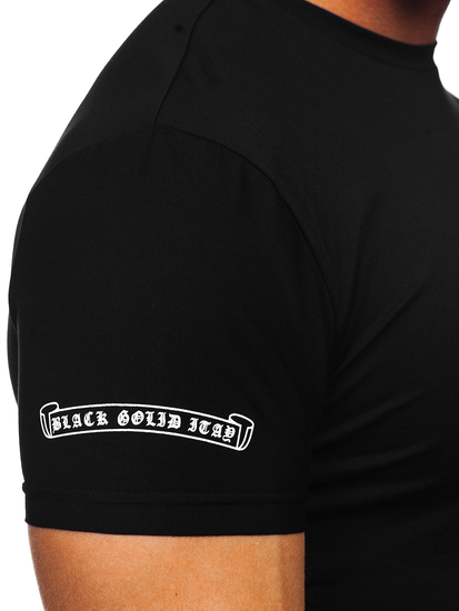 Mintás fekete színű férfi póló zsebbel Bolf MT3044