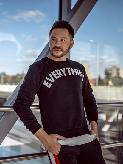 Mintás férfi pulcsi kapucni nélkül fekete Bolf 181905