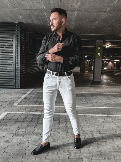 Elegáns hosszú ujjú férfiing fekete színben Bolf M14