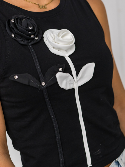 Fekete női ujjatlan póló applikációval Bolf 96T653