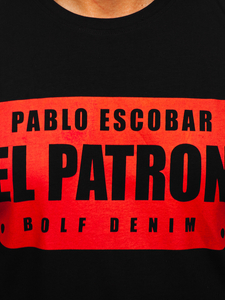 Férfi póló mintával fekete színben Bolf 14402