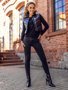 Fekete rövid steppelt női mellény Bolf AG5015