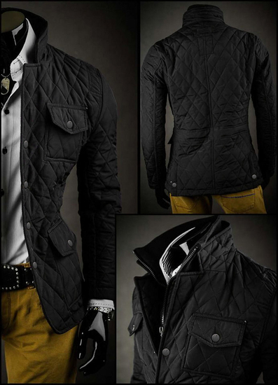 Fekete elegáns steppelt férfi dzseki Bolf 802A