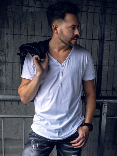 Férfi alap V-nyakú póló Fehér Bolf 4049