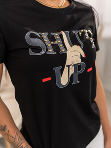 Fekete női póló mintával Bolf 95T2501