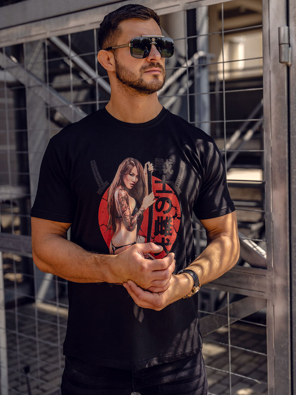 Fekete férfi póló mintával Bolf 192377A