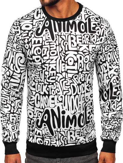 Mintás férfi melegítőfelső kapucni nélkül fekete-fehér színben Bolf 8B1131