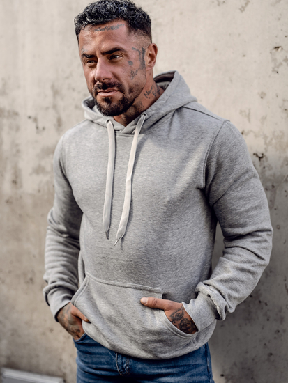 Szürke színű kapucnis kenguruzsebes férfi pulcsi Bolf 2009A