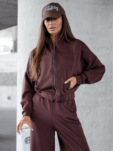 Női két darabos szett cipzárral csokoládé Bolf 821109