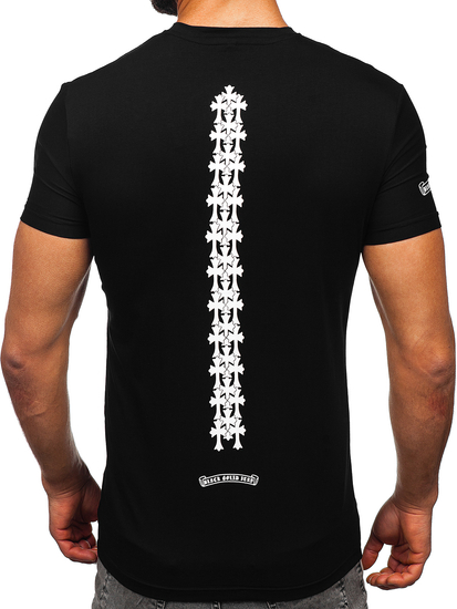 Mintás fekete színű férfi póló zsebbel Bolf MT3044